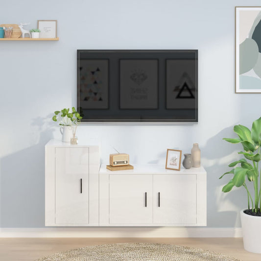 Berkfield 2 Piece TV Cabinet Set High Gloss White Engineered Wood