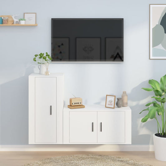 Berkfield 2 Piece TV Cabinet Set White Engineered Wood