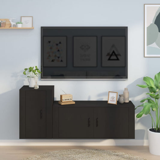 Berkfield 2 Piece TV Cabinet Set Black Engineered Wood