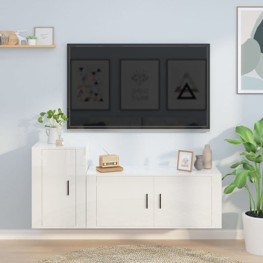Berkfield 2 Piece TV Cabinet Set High Gloss White Engineered Wood