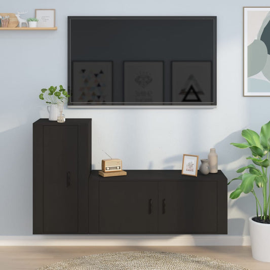 Berkfield 2 Piece TV Cabinet Set Black Engineered Wood