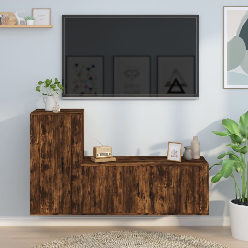 Berkfield 2 Piece TV Cabinet Set Smoked Oak Engineered Wood