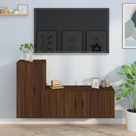 Berkfield 2 Piece TV Cabinet Set Brown Oak Engineered Wood