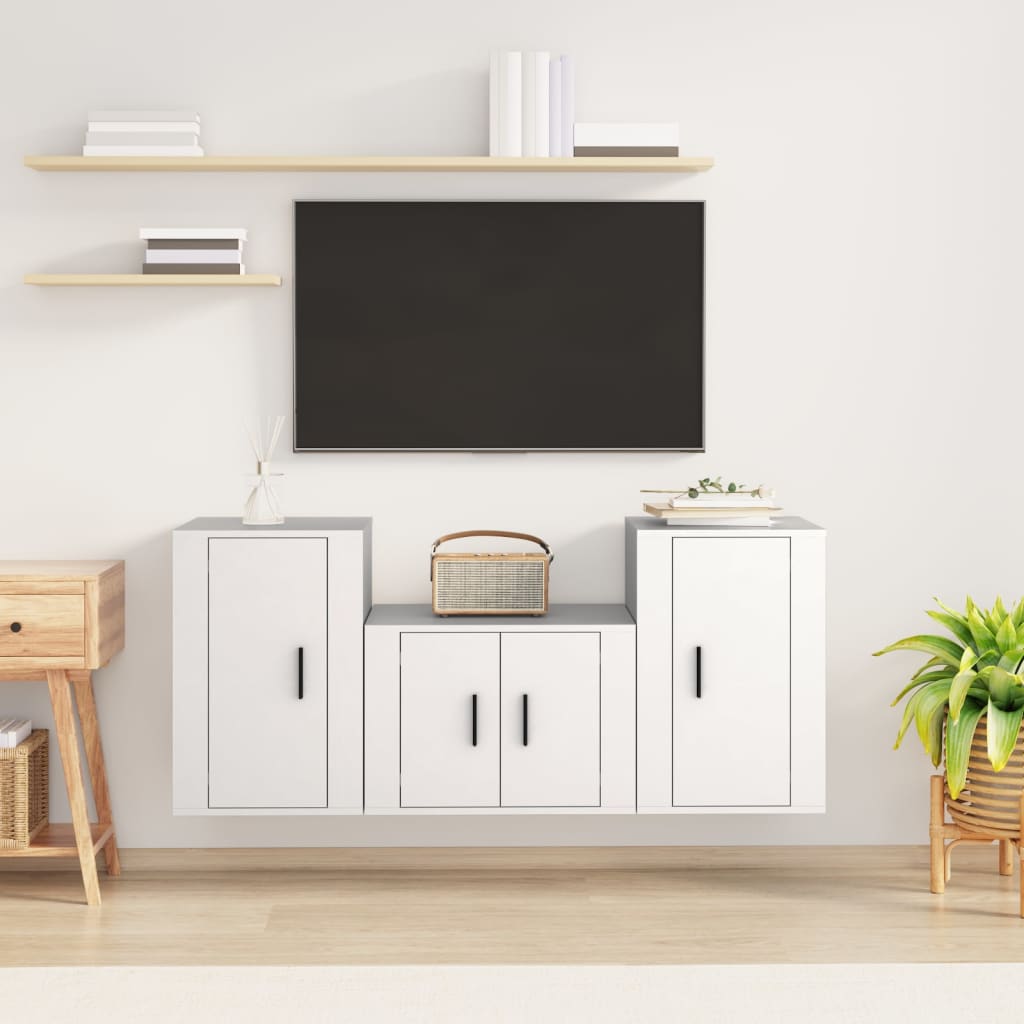 Berkfield 3 Piece TV Cabinet Set White Engineered Wood