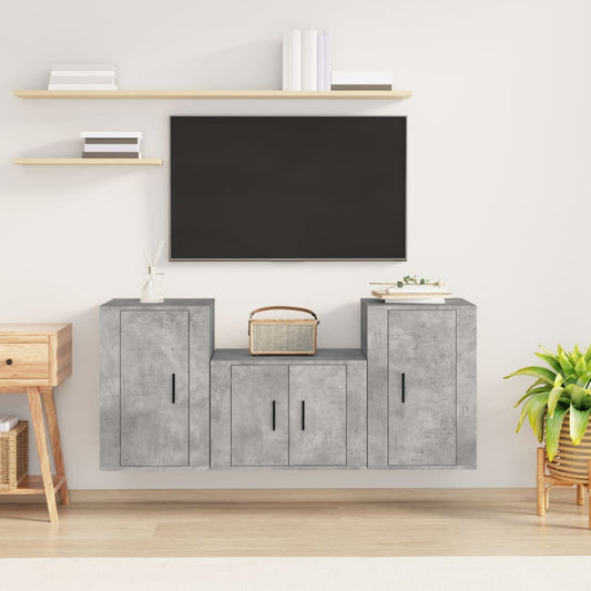 Berkfield 3 Piece TV Cabinet Set Concrete Grey Engineered Wood