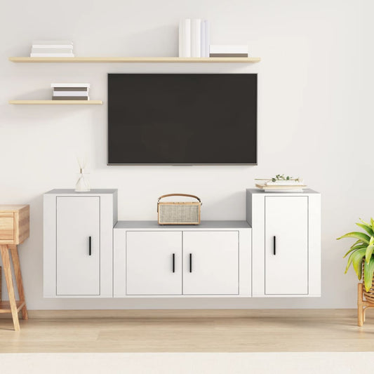 Berkfield 3 Piece TV Cabinet Set White Engineered Wood