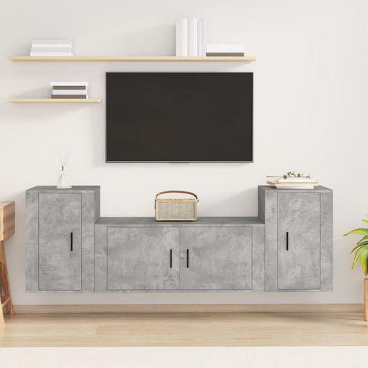 Berkfield 3 Piece TV Cabinet Set Concrete Grey Engineered Wood