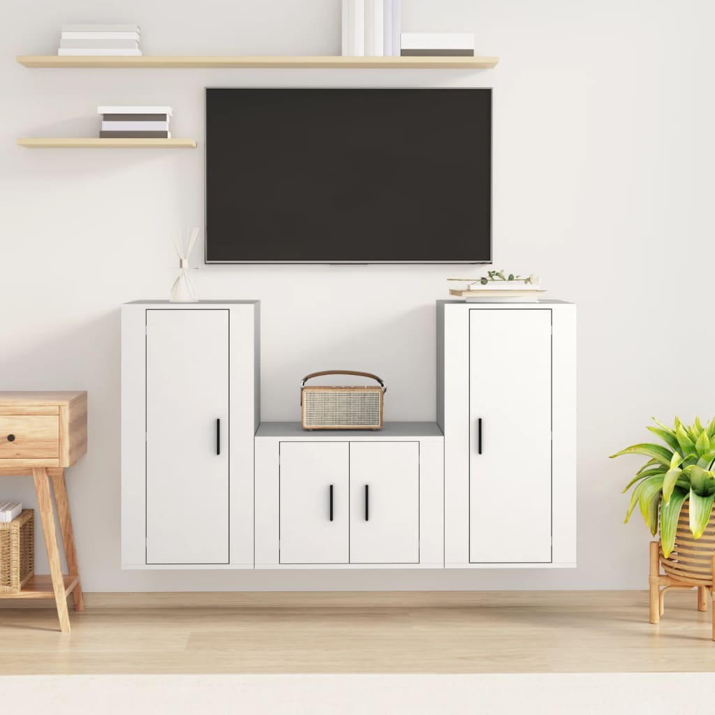 Berkfield 3 Piece TV Cabinet Set White Engineered Wood