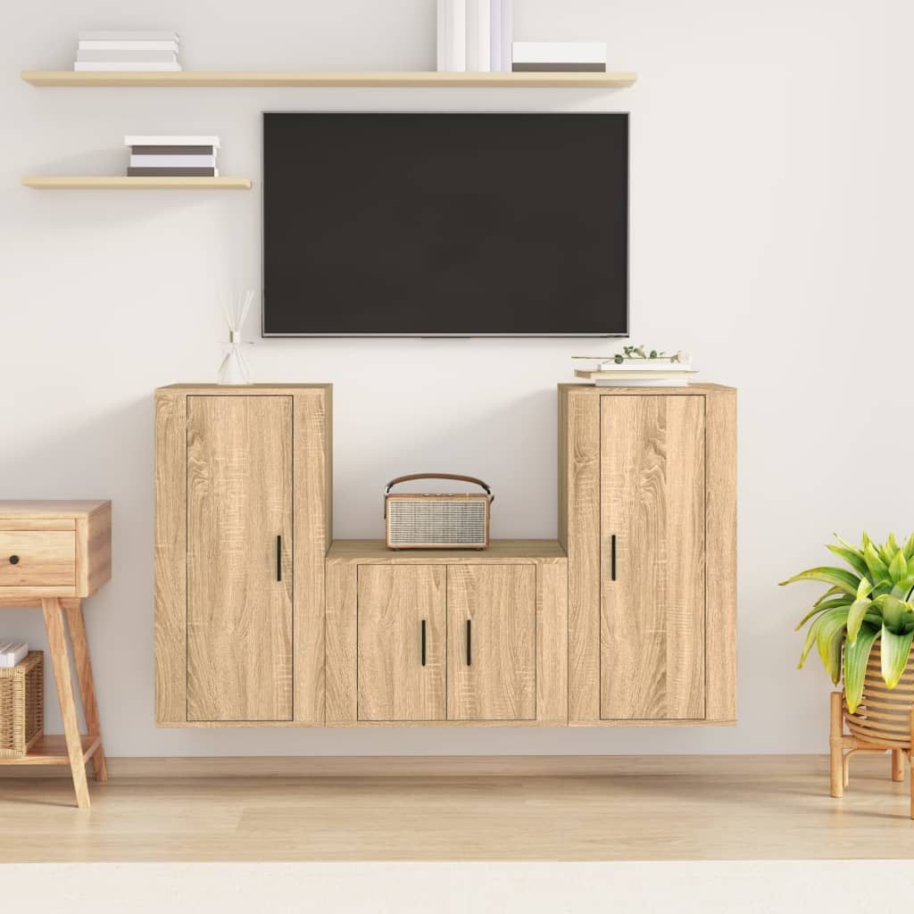 Berkfield 3 Piece TV Cabinet Set Sonoma Oak Engineered Wood