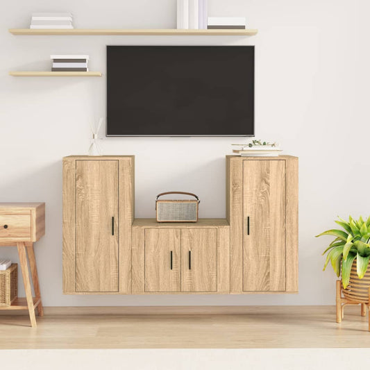 Berkfield 3 Piece TV Cabinet Set Sonoma Oak Engineered Wood