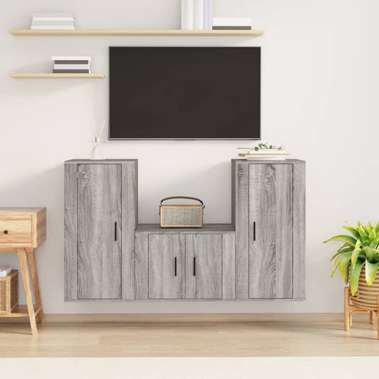 Berkfield 3 Piece TV Cabinet Set Grey Sonoma Engineered Wood