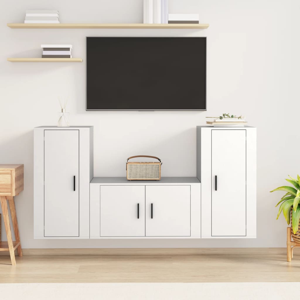 Berkfield 3 Piece TV Cabinet Set White Engineered Wood
