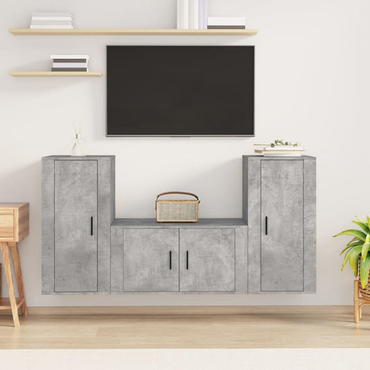 Berkfield 3 Piece TV Cabinet Set Concrete Grey Engineered Wood