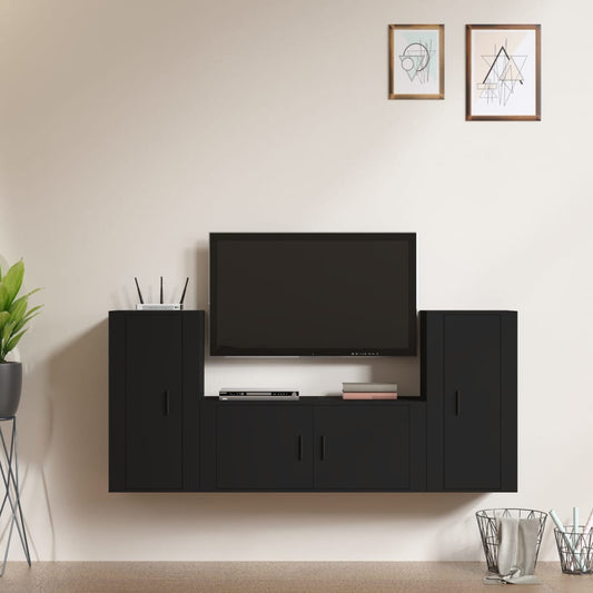 Berkfield 3 Piece TV Cabinet Set Black Engineered Wood