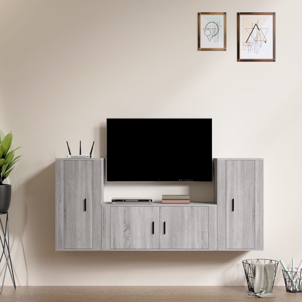 Berkfield 3 Piece TV Cabinet Set Grey Sonoma Engineered Wood