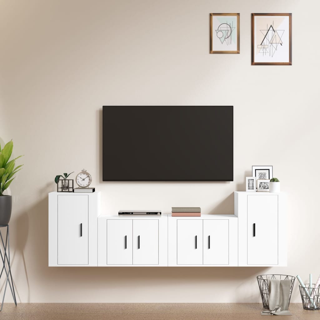 Berkfield 4 Piece TV Cabinet Set White Engineered Wood