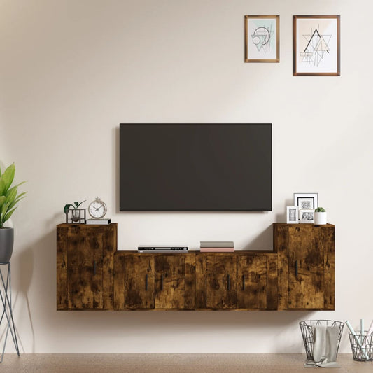 Berkfield 4 Piece TV Cabinet Set Smoked Oak Engineered Wood