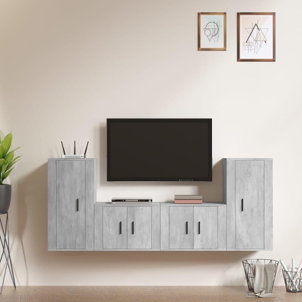 Berkfield 4 Piece TV Cabinet Set Concrete Grey Engineered Wood