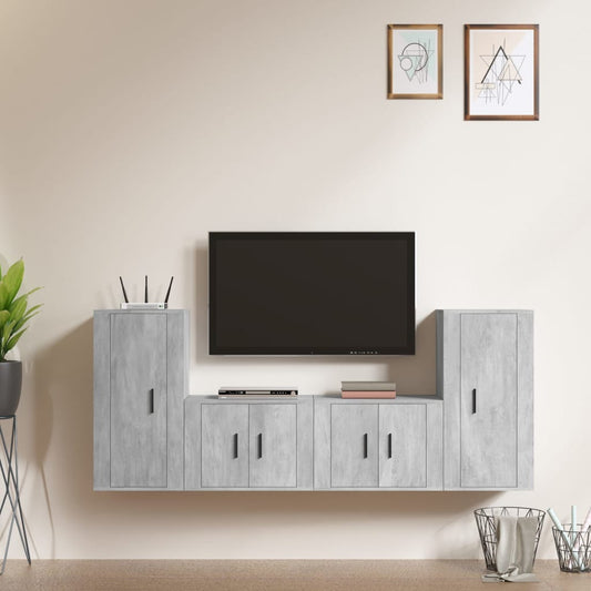 Berkfield 4 Piece TV Cabinet Set Concrete Grey Engineered Wood