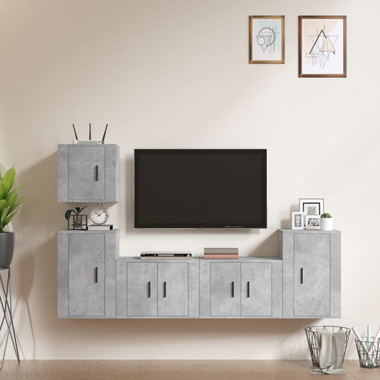 Berkfield 5 Piece TV Cabinet Set Concrete Grey Engineered Wood