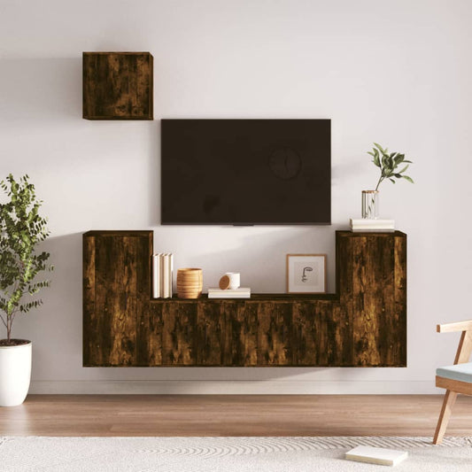 Berkfield 5 Piece TV Cabinet Set Smoked Oak Engineered Wood