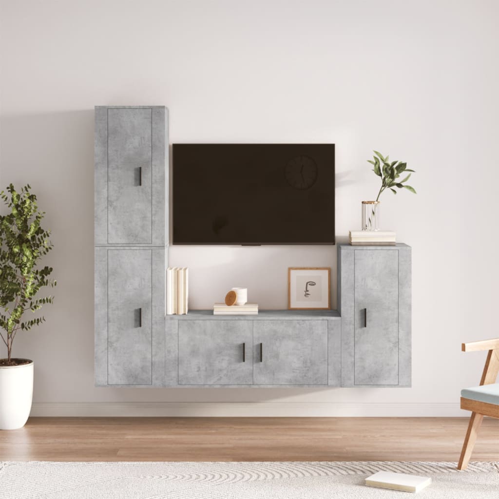 Berkfield 4 Piece TV Cabinet Set Concrete Grey Engineered Wood