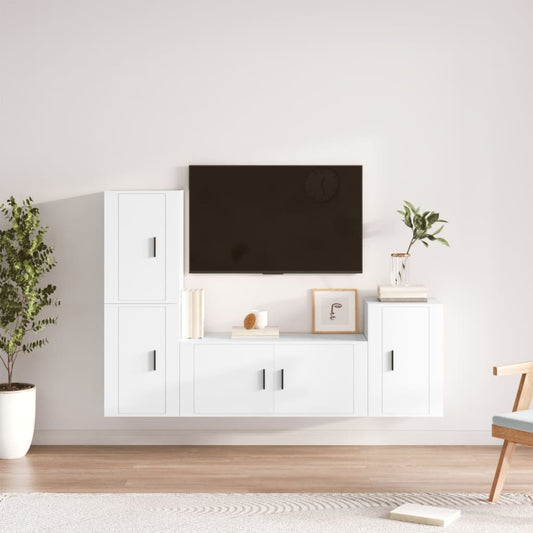 Berkfield 4 Piece TV Cabinet Set White Engineered Wood