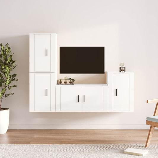 Berkfield 4 Piece TV Cabinet Set High Gloss White Engineered Wood