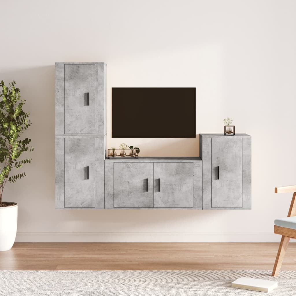 Berkfield 4 Piece TV Cabinet Set Concrete Grey Engineered Wood