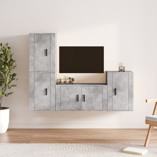 Berkfield 4 Piece TV Cabinet Set Concrete Grey Engineered Wood