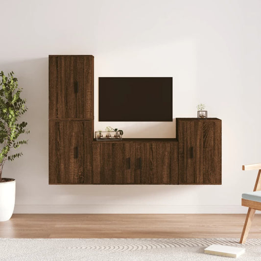 Berkfield 4 Piece TV Cabinet Set Brown Oak Engineered Wood