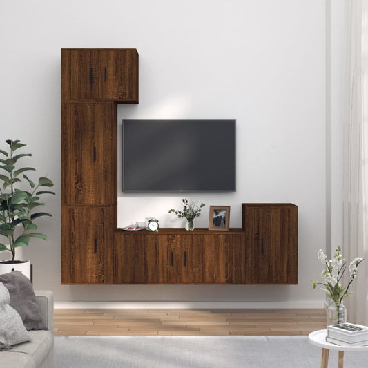 Berkfield 5 Piece TV Cabinet Set Brown Oak Engineered Wood