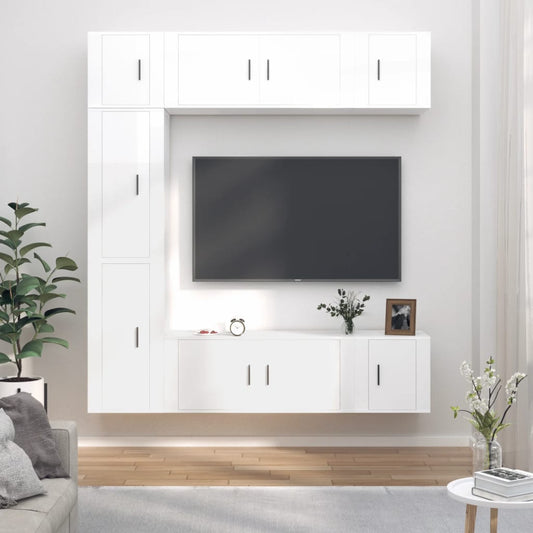 Berkfield 7 Piece TV Cabinet Set High Gloss White Engineered Wood