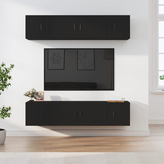 Berkfield 6 Piece TV Cabinet Set Black Engineered Wood