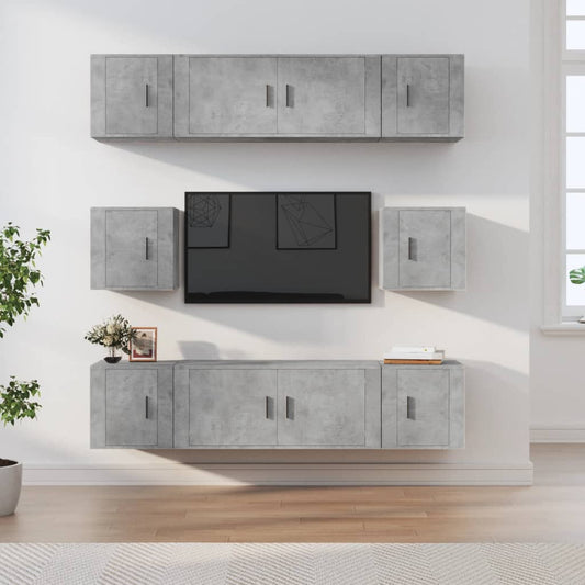 Berkfield 8 Piece TV Cabinet Set Concrete Grey Engineered Wood