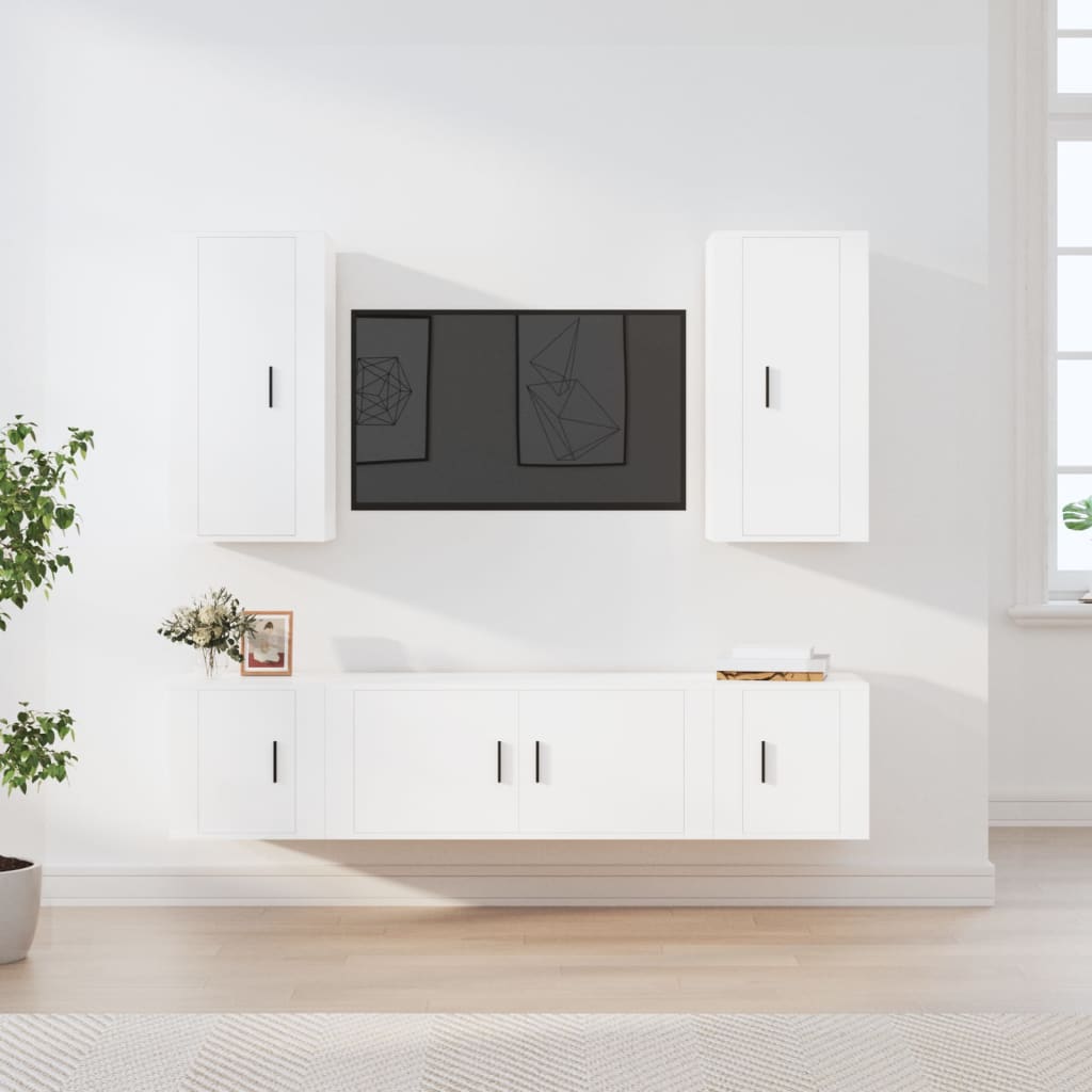 Berkfield 5 Piece TV Cabinet Set White Engineered Wood