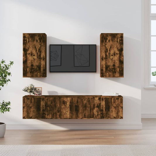 Berkfield 5 Piece TV Cabinet Set Smoked Oak Engineered Wood