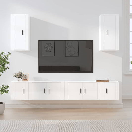 Berkfield 6 Piece TV Cabinet Set High Gloss White Engineered Wood