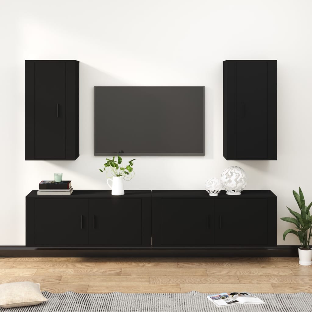 Berkfield 4 Piece TV Cabinet Set Black Engineered Wood