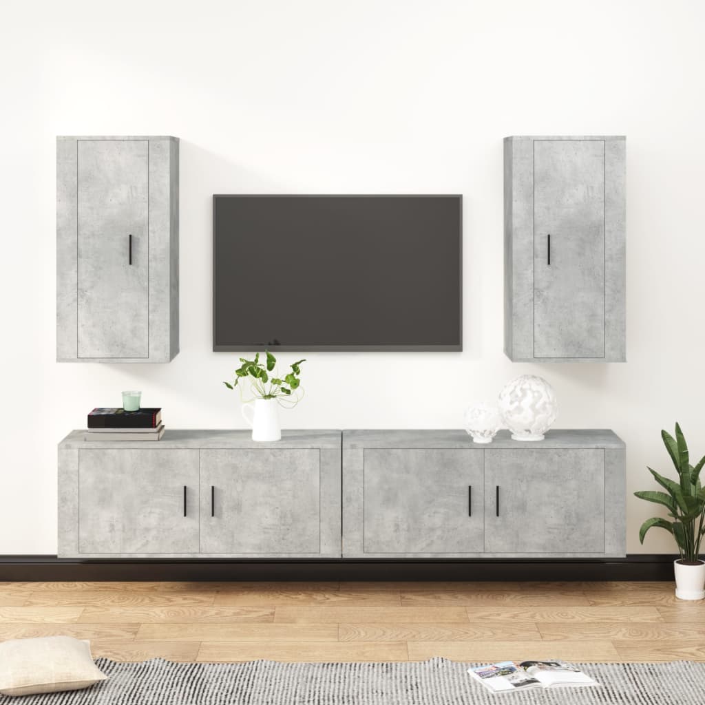 Berkfield 4 Piece TV Cabinet Set Concrete Grey Engineered Wood