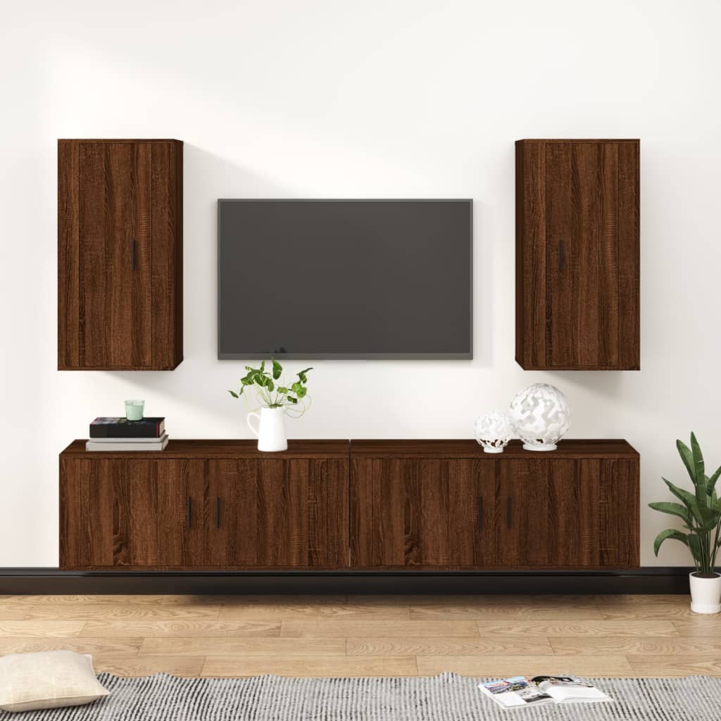 Berkfield 4 Piece TV Cabinet Set Brown Oak Engineered Wood