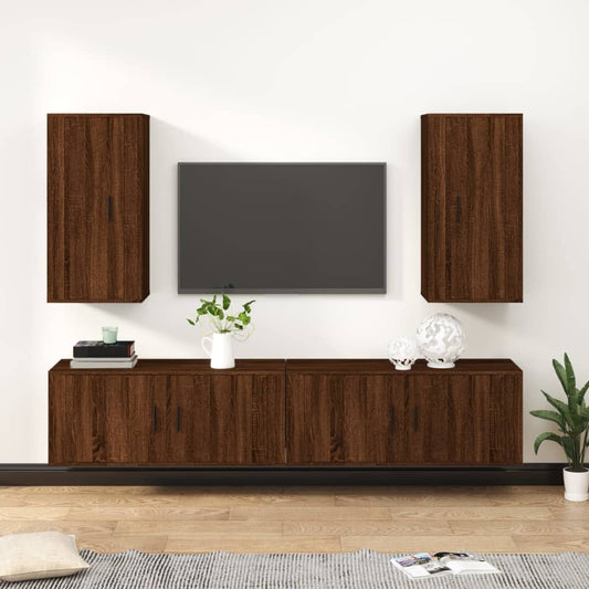 Berkfield 4 Piece TV Cabinet Set Brown Oak Engineered Wood