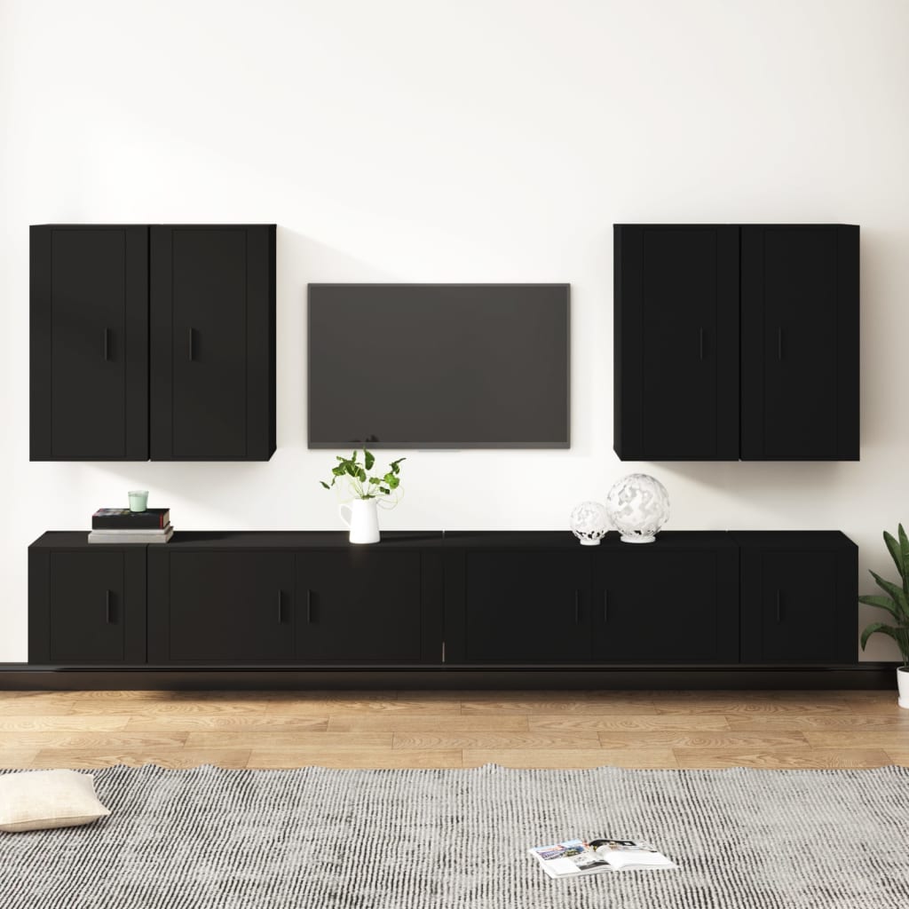 Berkfield 8 Piece TV Cabinet Set Black Engineered Wood