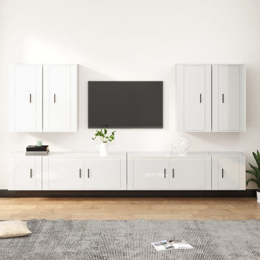 Berkfield 8 Piece TV Cabinet Set High Gloss White Engineered Wood