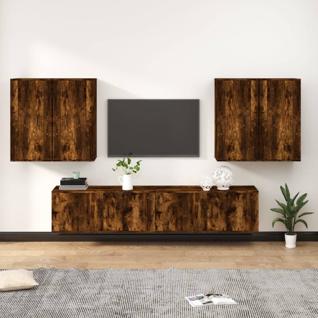 Berkfield 6 Piece TV Cabinet Set Smoked Oak Engineered Wood