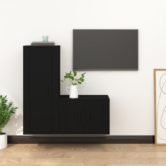 Berkfield 2 Piece TV Cabinet Set Black Engineered Wood