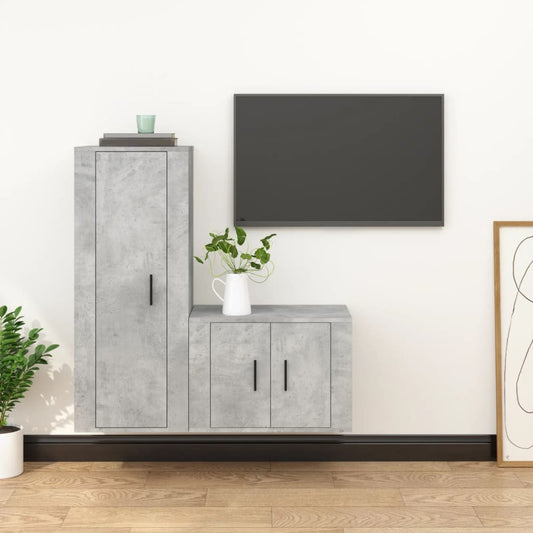 Berkfield 2 Piece TV Cabinet Set Concrete Grey Engineered Wood