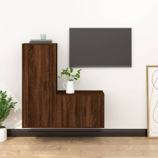 Berkfield 2 Piece TV Cabinet Set Brown Oak Engineered Wood