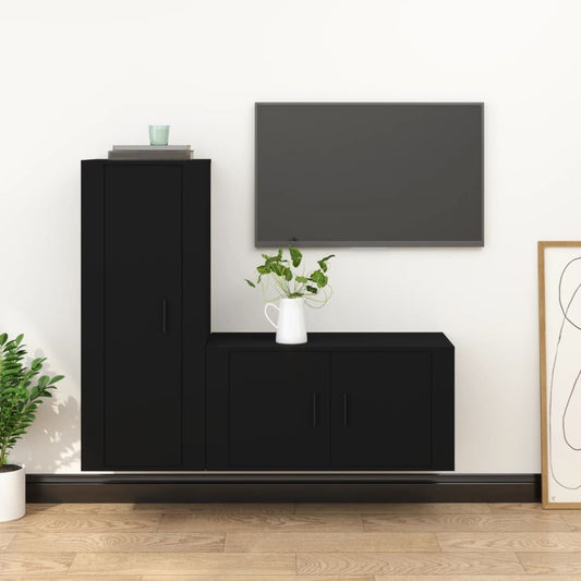 Berkfield 2 Piece TV Cabinet Set Black Engineered Wood