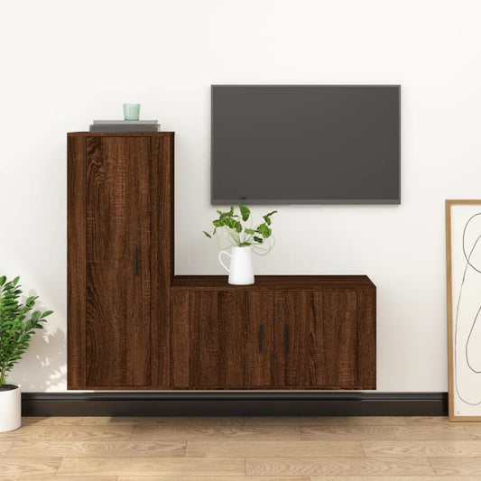 Berkfield 2 Piece TV Cabinet Set Brown Oak Engineered Wood